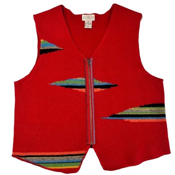 Wool Women’s Cambridge Dry Goods Southwestern Serape Pattern Zip up Vest - Picture 2 of 10
